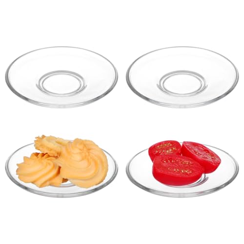 Glass Tea Saucer Set 4 Pcs, 3.54 Inch Clear Coffee & Espresso Plates