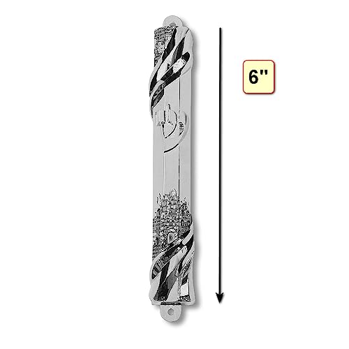 Decorative Metal Mezuzah Case - 6-Inch Silver-Tone Old City Design