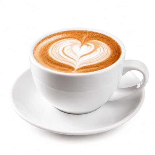 DeeCoo White 11 oz Ceramic Coffee Mug with Saucer - Large Tea, Espresso, Latte Cup