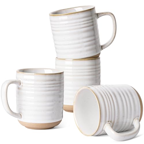 LE TAUCI Ceramic Coffee Mugs Set of 4 - 18 oz Farmhouse White Drinkware