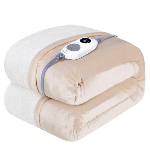 Heated Throw Blanket - 50x60 Inch, Soft Flannel & Sherpa, 6 Heat Levels