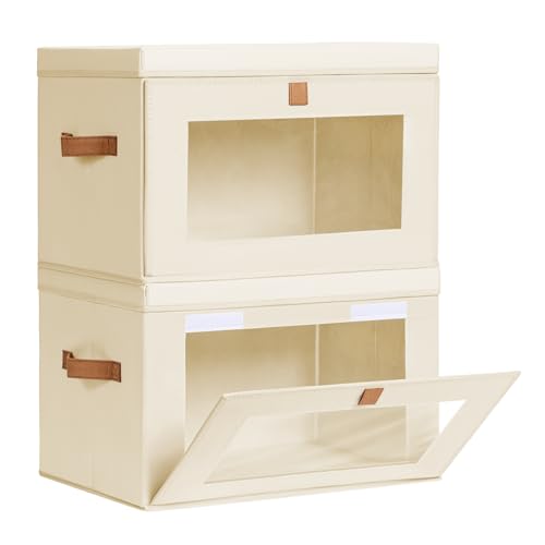 Large Closet Storage Organizer Bins with Lids and Window 2 Pack