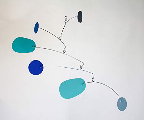 Blue Kinetic Art Mobile - 22-Inch Handmade Metal Hanging Sculpture
