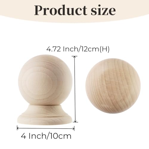 Unfinished Beech Wood Finial, 4.72" Decorative Bed Post Cap for DIY Crafts