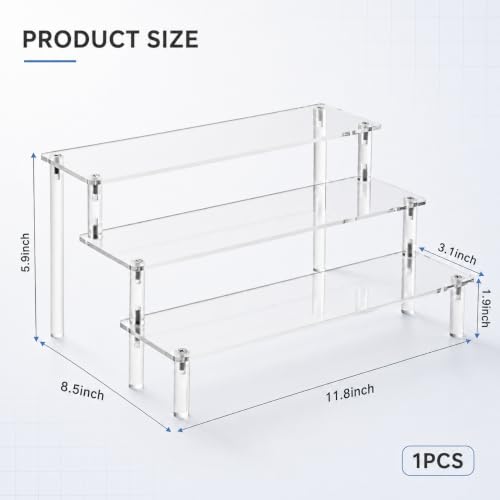 3-Tier Acrylic Display Riser Stand for Collectibles, Perfume, and Desserts