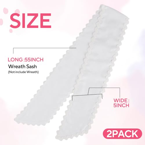 2-Piece Scalloped Wreath Sash, White Decorative Ribbon for Front Door Decor