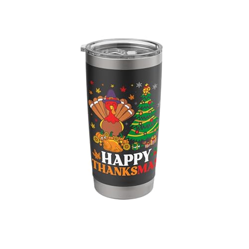 Happy Thanksmas Funny Turkey Stainless Steel Insulated Tumbler 20oz Black for Thanksgiving & Christmas