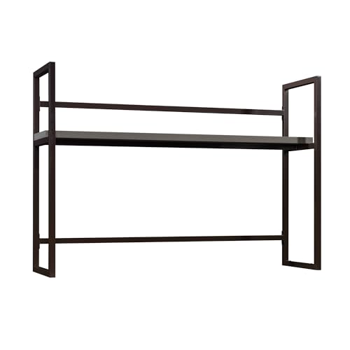 Modern Desktop Hutch with Open Storage, Mystic Oak Finish