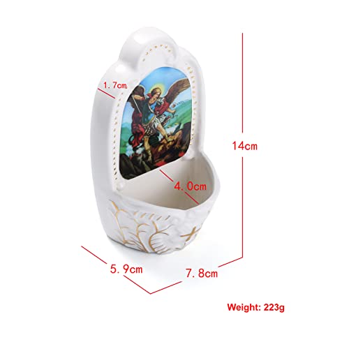Porcelain Saint Michael Holy Water Font for Wall Hanging or Desk Decor