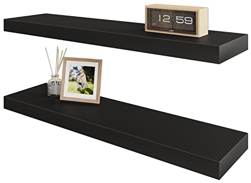Floating Wall Shelves 24 x 6 Inch, Modern Decorative Hanging Shelves, Set of 2