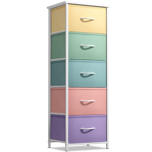 5-Drawer Fabric Dresser with Wood Top, Kids Bedroom Storage Organizer
