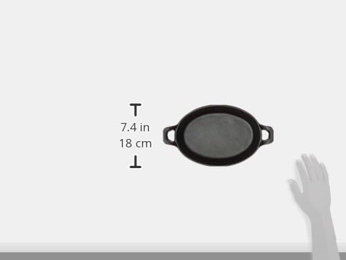 American Metalcraft Cast Iron Oval Casserole Pan - Durable 12" L x 6.75" W, Black Finish