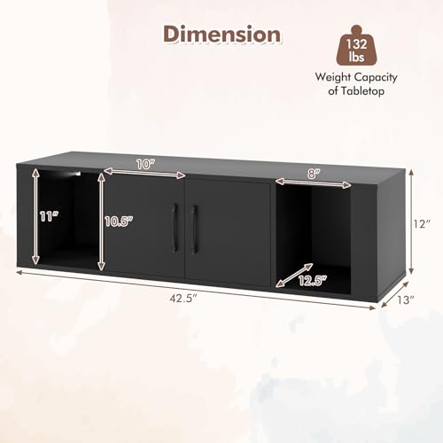 Wall Mounted Storage Cabinet, 4-Compartment Floating Media Console in Black