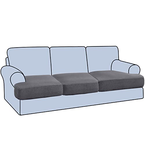 Stretch T Cushion Sofa Slipcovers - 3 Piece Set, Gray Jacquard