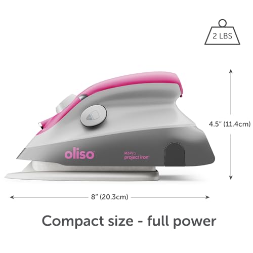 Oliso M3Pro Mini Steam Iron - Precise Sewing & Travel Iron - Raspberry