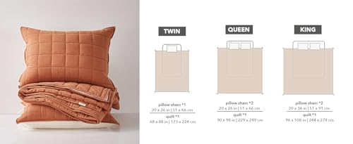 Burnt Orange Queen Quilt Set - 3-Piece Bedding with Cream Stripe