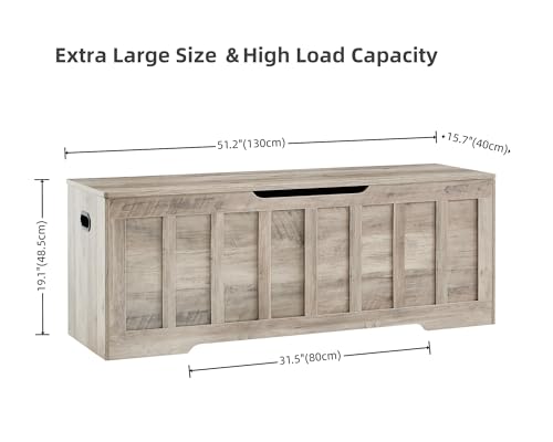 Extra Large Wooden Storage Bench with Safety Hinges, 51-inch Entryway Trunk
