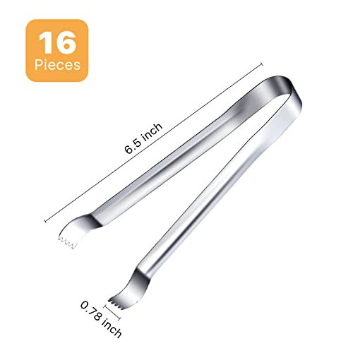 16 Pcs Stainless Steel Ice Tongs 6.5 Inch for Ice & Food Serving