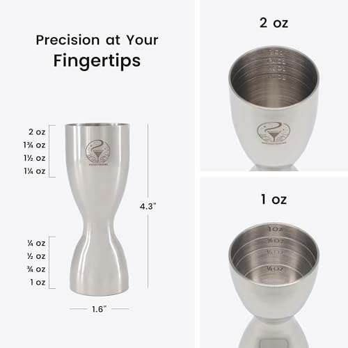 Wizardtender Glossy Silver Double 2oz & 1oz Cocktail Jigger – Bar Measuring Tool