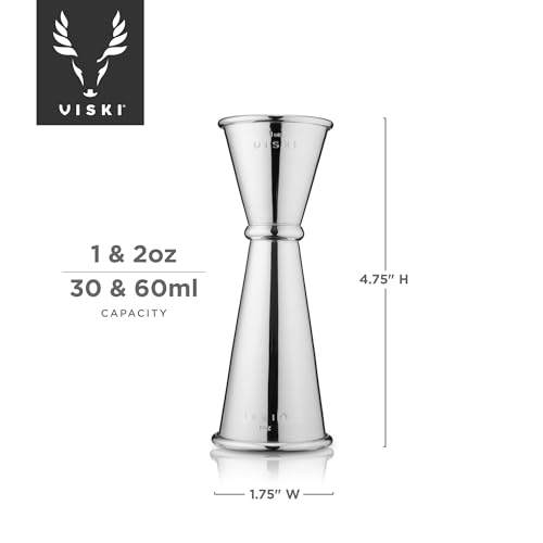 Viski Double Jigger 2oz/1oz Stainless Steel Japanese Style Bartending Tool - Silver