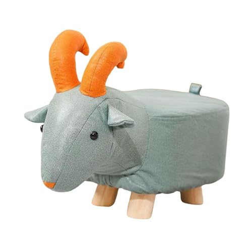 Blue Sheep Animal Footstool Ottoman - Kids Cartoon Stool with Wood Legs