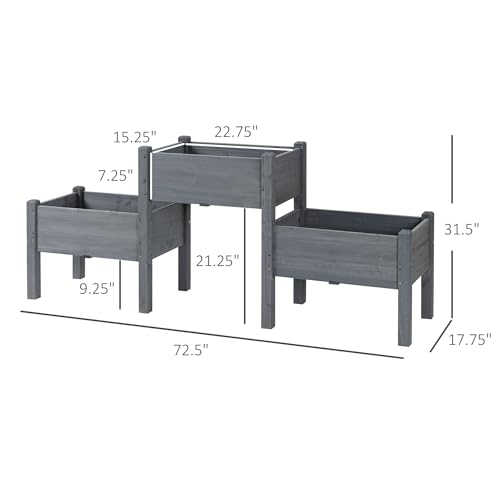 3-Tier Ergonomic Raised Garden Bed - Solid Fir Wood Vegetable Planter