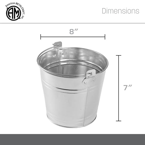 American Metalcraft 1.16-Gallon Galvanized Steel Pail with Handle - Natural Silver, 8 Inch Diameter