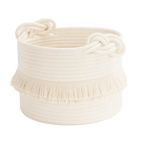 Small Woven Cotton Rope Basket with Tassels - 9.5" Nursery Storage Bin