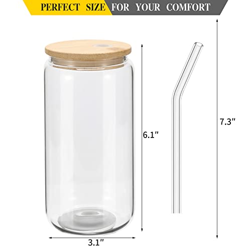 20-Pack 16oz Beer Can Shaped Glass Cups with Bamboo Lids and Glass Straws