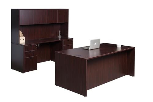 Boss Office Products 71-Inch Executive Desk with Credenza & Hutch, Mahogany Finish