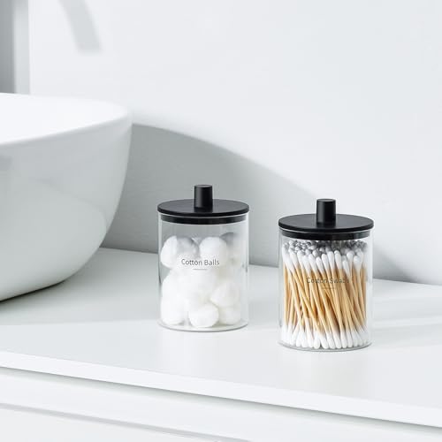 Glass Q-Tip Holder Dispenser Set - 10 oz Apothecary Jars with Lids