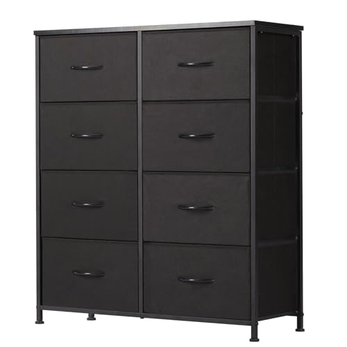 Sweetcrispy 8 Drawer Tall Dresser, Black Fabric Storage Tower with Wood Top