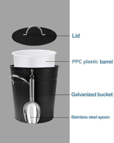 3 Qt Insulated Black Galvanized Ice Bucket with Lid, Scoop & Handles
