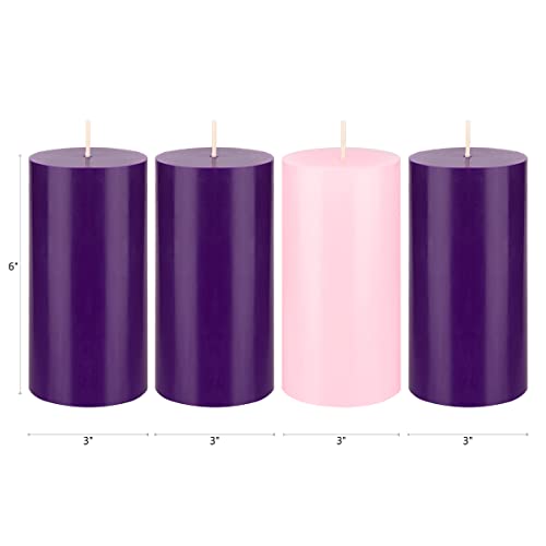 Unscented Christmas Advent Candles Set - Round Pillar, 4 Pack, 3" x 6"