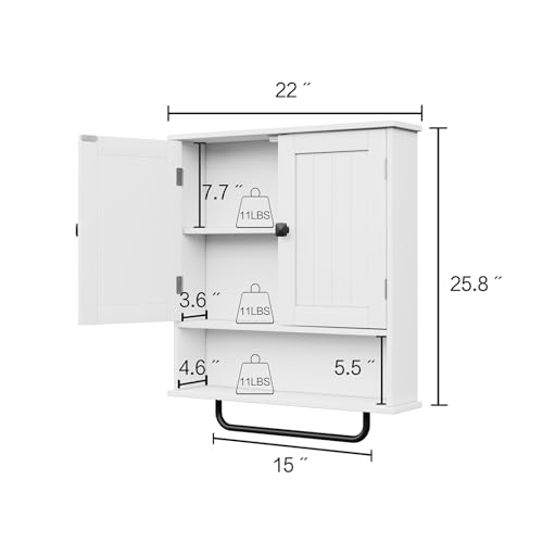 Wall Mounted Bathroom Medicine Cabinet with Towel Bar and Adjustable Shelf