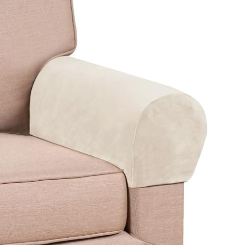 Stretch Polyester Sofa Armrest Covers - Beige, Pair of 2