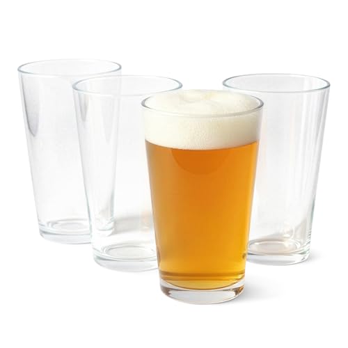 16 oz. Pint Glasses, Set of 4, Durable Clear Glass for Home Bar and Kitchen