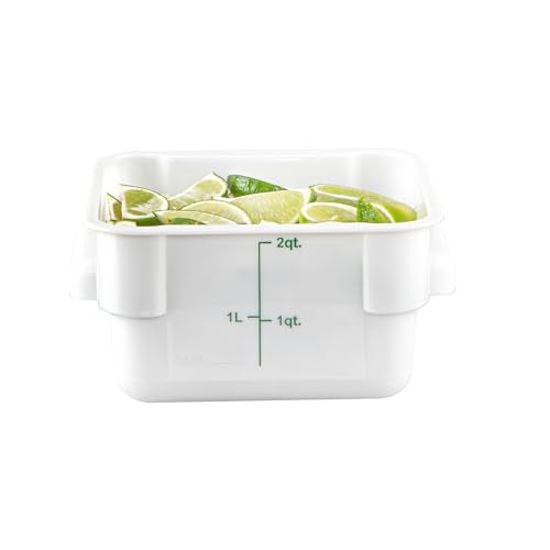 Restaurantware Food Storage Container 10 Pack of 2 qt Plastic Kitchen Storage Bin with Volume Markers Space-Efficient Design Dishwasher-Safe Polypropylene White