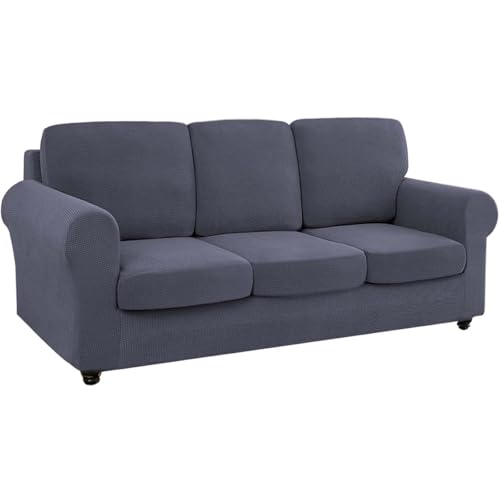 7-Piece Stretch Sofa Cover Set for 3 Cushion Sofas - Grey