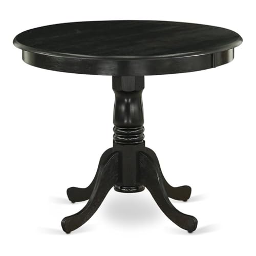 36-Inch Round Dining Table with Pedestal Base, Wirebrushed Black Wood