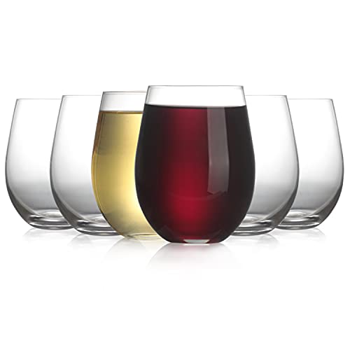 18oz Stemless Wine Glasses - Set of 6 Durable Crystal-Clear Drinkware