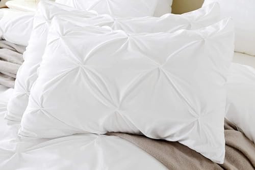 King Pinch Pleated Pillow Shams Set of 2 - 100% Egyptian Cotton, White