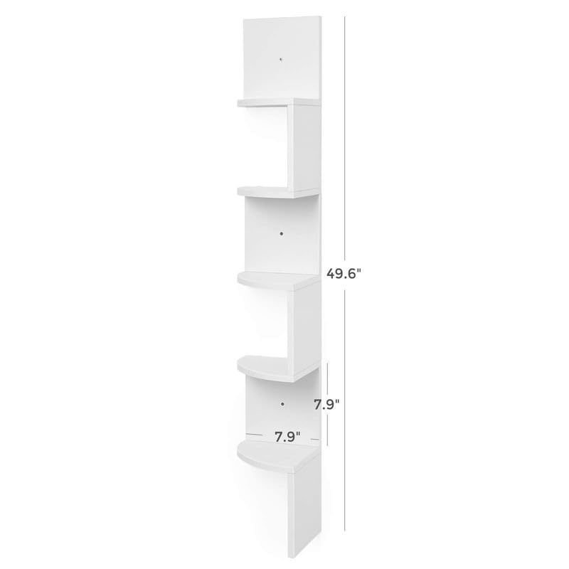 5-Tier Floating Corner Shelf, Wall-Mounted Bookshelf in Cloud White