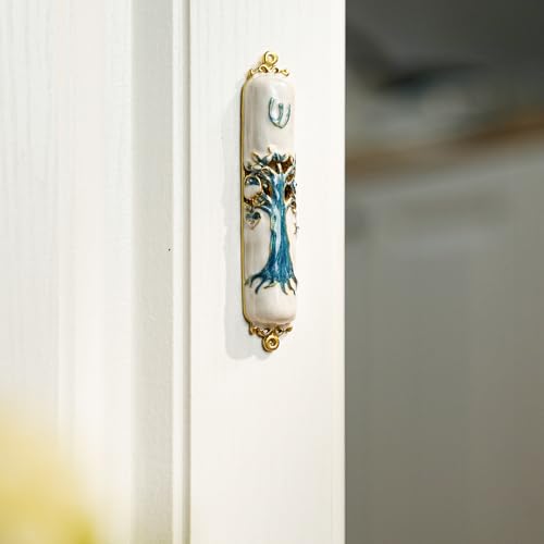 Decorative Metal Mezuzah Case with Scroll for Doorway - Hand-Painted