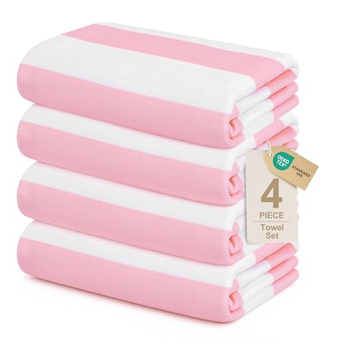 4-Pack Oversized Microfiber Beach Towels, 30x60 Striped Quick-Dry Swim Towels