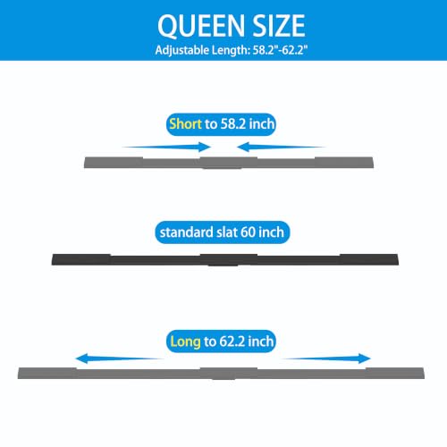 Heavy Duty Adjustable Metal Queen Bed Slats - 58.2" to 62.2" Support