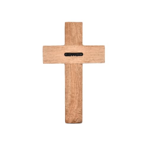 Handcrafted Mango Wood Floral Cross Wall Decor, 10-Inch Religious Art