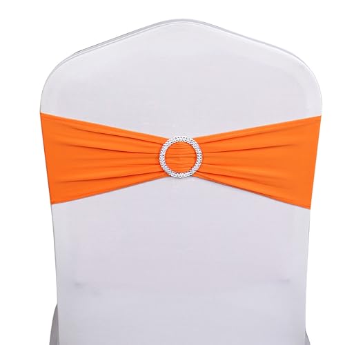 50-Pack Orange Spandex Chair Sashes with Slider Buckle for Wedding & Party