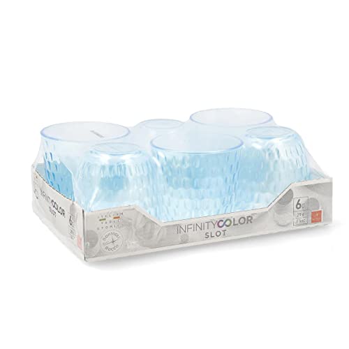 Embossed Blue Glass Shot Glasses Set, 6-Piece Low Format Drinkware