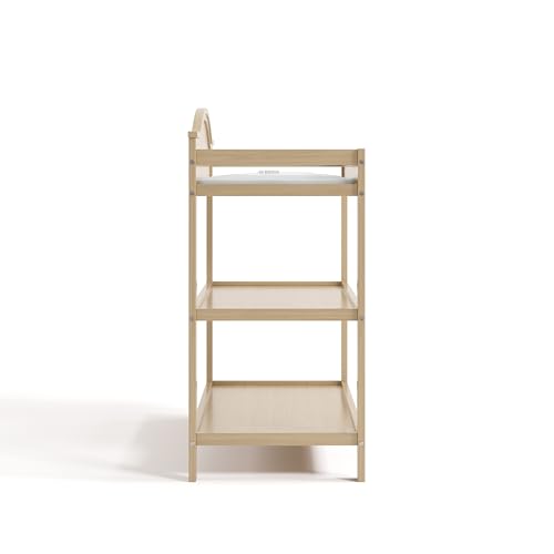 Wooden Baby Changing Table with Storage Shelves and Pad, Driftwood